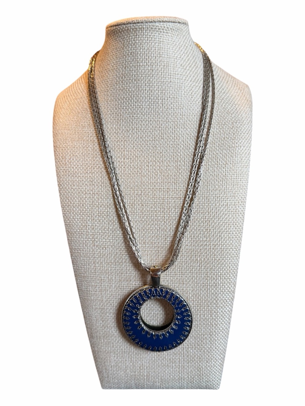 Premier Designs Silver-Tone Reversible Pendant Necklace in Blue and Coral